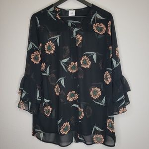 CAbi La Di Da Floral Sheer Blouse Size Large